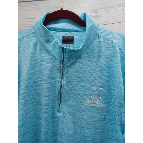 Greg Norman Mens Blue Polo Shirt Sandals Emerald Bay Golf Course Bahamas XL - Picture 2 of 8